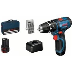 Bosch Professional Bosch Akku-Schlagbohrschrauber GSB 12V-15, 2 X Akku 12 V, 25-tlg. Bit-Set, Werkzeugtasche