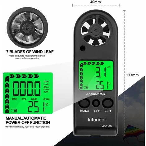 LCD-tragbarer Anemometer, Mini-Wind-Tachometer, Airflow-Anemometer-Thermometer Mit Max / AVG / Aktueller Windgeschwindigkeit Für DRONE-Flug 4 LCD-tragbarer Anemometer, Mini-Wind-Tachometer, Airflow-Anemometer-Thermometer Mit Max / AVG / Aktueller Windgeschwindigkeit Für DRONE-Flug – Bild 2