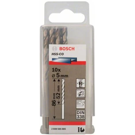 Bosch Metallbohrer HSS-Co, DIN 338, 5 X 52 X 86 Mm, 10er-Pack 4 Bosch Metallbohrer HSS-Co, DIN 338, 5 X 52 X 86 Mm, 10er-Pack – Bild 2