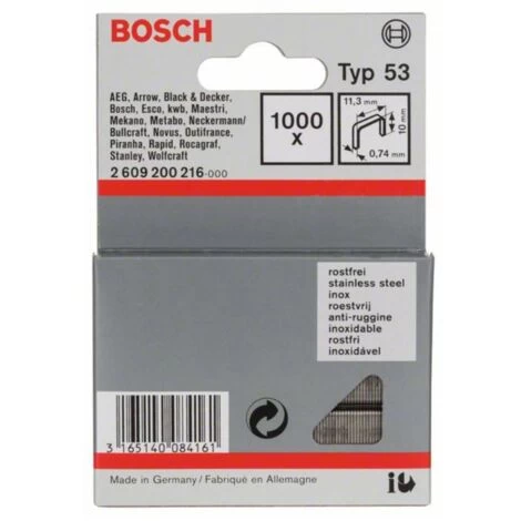Bosch Feindrahtklammer Typ 53. 11.4 X 0.74 X 10 Mm. 1000 3 Bosch Feindrahtklammer Typ 53. 11.4 X 0.74 X 10 Mm. 1000