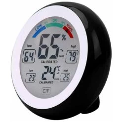 Thermometer-Hygrometer, Rundes Touchscreen-Haushalts-Digital-LCD-Display-Thermometer, Wetterstation-Tester, Schwarz