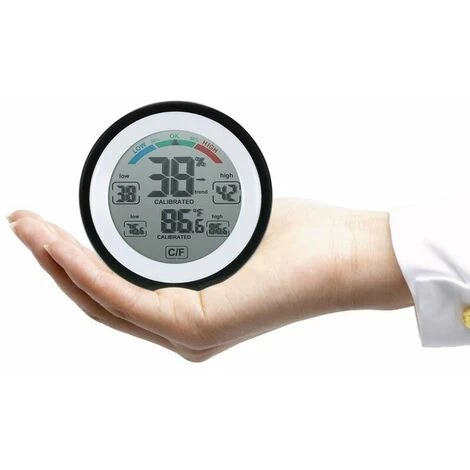 Thermometer-Hygrometer, Rundes Touchscreen-Haushalts-Digital-LCD-Display-Thermometer, Wetterstation-Tester, Schwarz 6 Thermometer-Hygrometer, Rundes Touchscreen-Haushalts-Digital-LCD-Display-Thermometer, Wetterstation-Tester, Schwarz – Bild 4