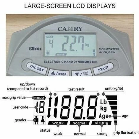 Camry 200 Lbs/90 Kg Digital Grip Strength Gauge Automatische Aufzeichnung 7 Camry 200 Lbs/90 Kg Digital Grip Strength Gauge Automatische Aufzeichnung – Bild 5