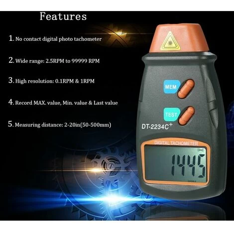 Laser-Taschen-Digital-Tachometer Berührungsloser Tachometer-Bereich 2,5 U/min – 99.999 U/min LCD-Anzeige Mit Reflektierendem Streifen 3 Stck 6 Laser-Taschen-Digital-Tachometer Berührungsloser Tachometer-Bereich 2,5 U/min – 99.999 U/min LCD-Anzeige Mit Reflektierendem Streifen 3 Stck – Bild 4
