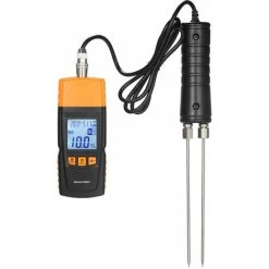 3-in-1-Digital-Holzfeuchtemesser Brennholz-Wassergehalts-Analysator Umgebungstemperatur + Luftfeuchtigkeit + Holzfeuchte-Tester Mit Extra Langer Sonde Für Holzbearbeitungsholz,Schwarz Und Gelb