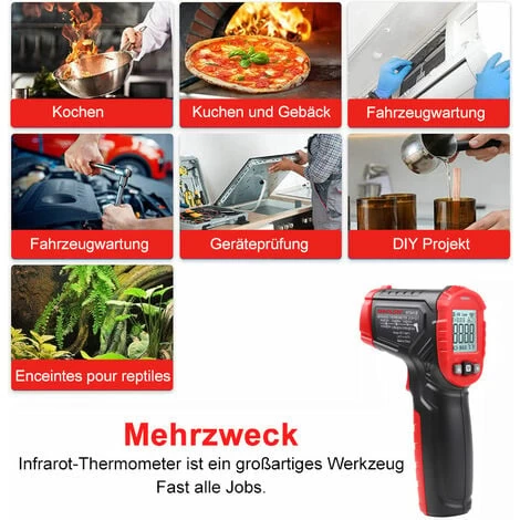 Infrarot Thermometer, Berührungslose Digitale Lasertemperaturpistole Von -58° F Bis 1112° F (-50° C Bis 600° C), Mit Hinterleuchtetem LCD-Display, Ohne Akku 6 Infrarot Thermometer, Berührungslose Digitale Lasertemperaturpistole Von -58° F Bis 1112° F (-50° C Bis 600° C), Mit Hinterleuchtetem LCD-Display, Ohne Akku – Bild 4