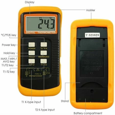 Typ-K-Thermometer Mit 1300 °C-Thermoelementsensor (°C, °F Und K Mit 4 Thermoelementen (verkabelt Und Edelstahl) THSIDNE 5 Typ-K-Thermometer Mit 1300 °C-Thermoelementsensor (°C, °F Und K Mit 4 Thermoelementen (verkabelt Und Edelstahl) THSIDNE – Bild 3